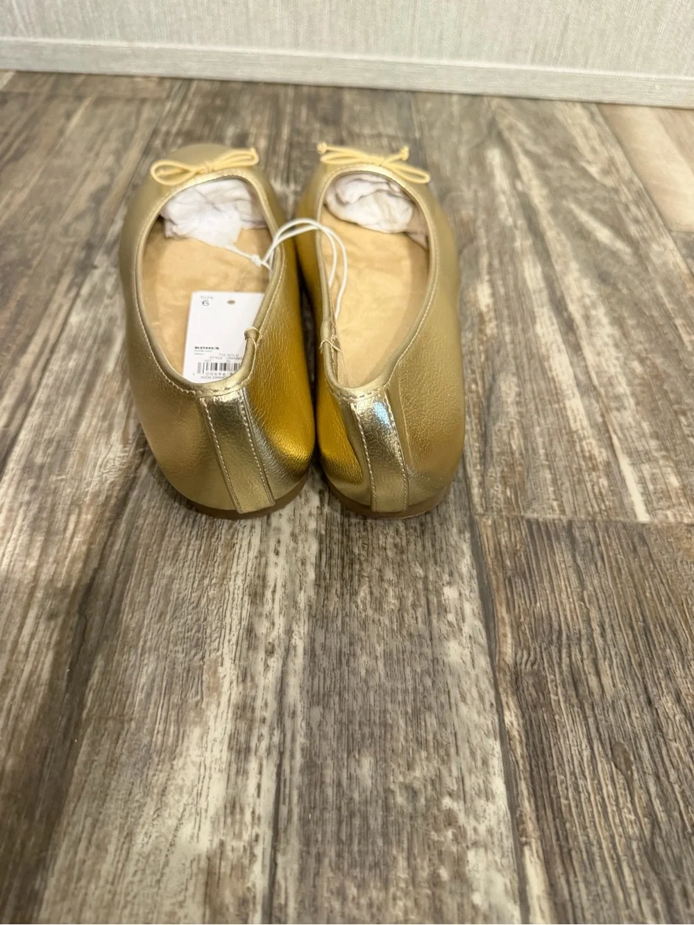 Gold Ballet Flats with Bow Accent - Women's Shoes Size 9